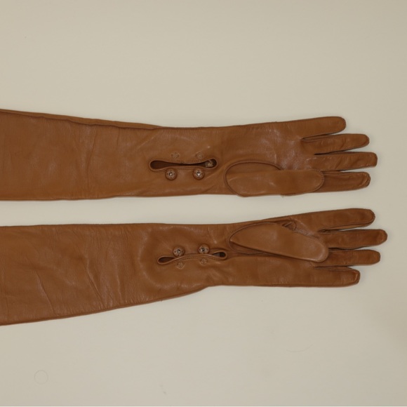 ‼️SALE‼️Prada Tan Over the Elbow Brown Cognac Leather Long Gloves - Picture 5 of 10